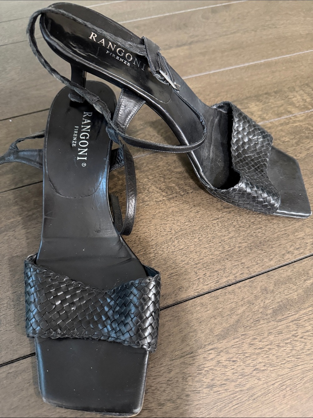Rangoni Black Woven Leather Strappy Heels